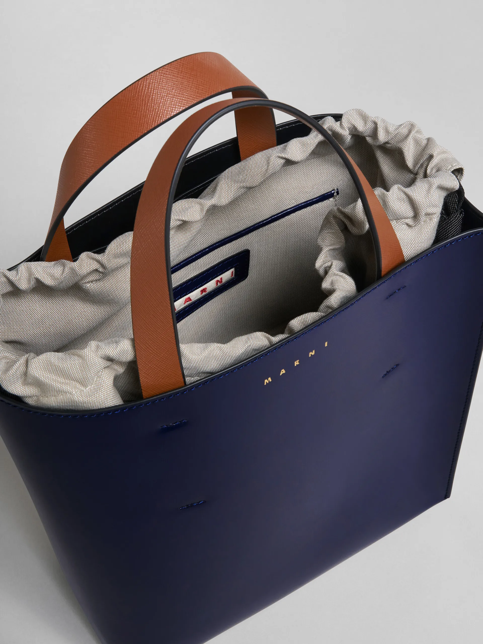 Tote Bags>Marni MUSEO Small Bag In Blue And White Leather BLUBLACK/SHELL/MOCA