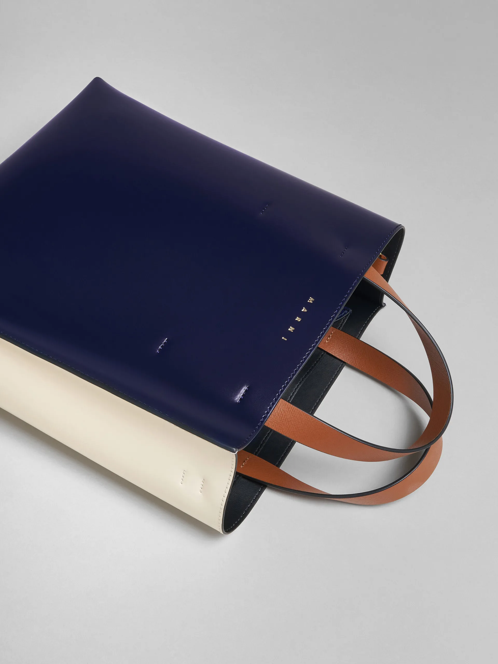 Tote Bags>Marni MUSEO Small Bag In Blue And White Leather BLUBLACK/SHELL/MOCA