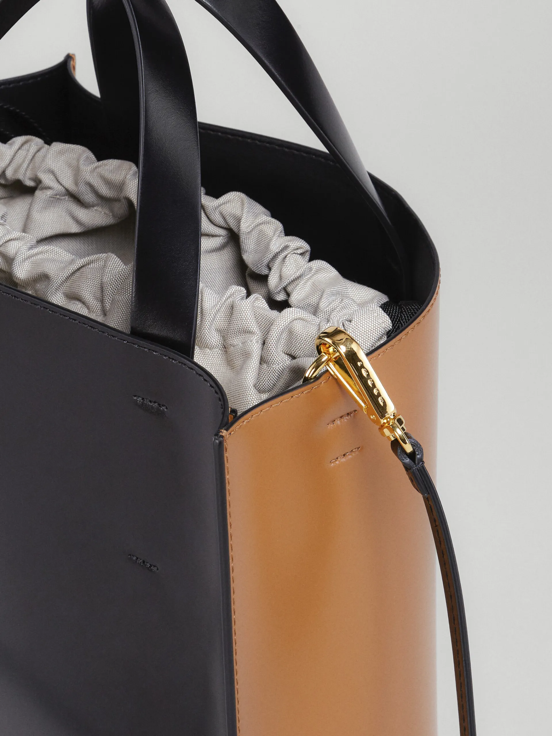 Tote Bags>Marni MUSEO Small Bag In Brown And Black Leather POMPEII/BLACK