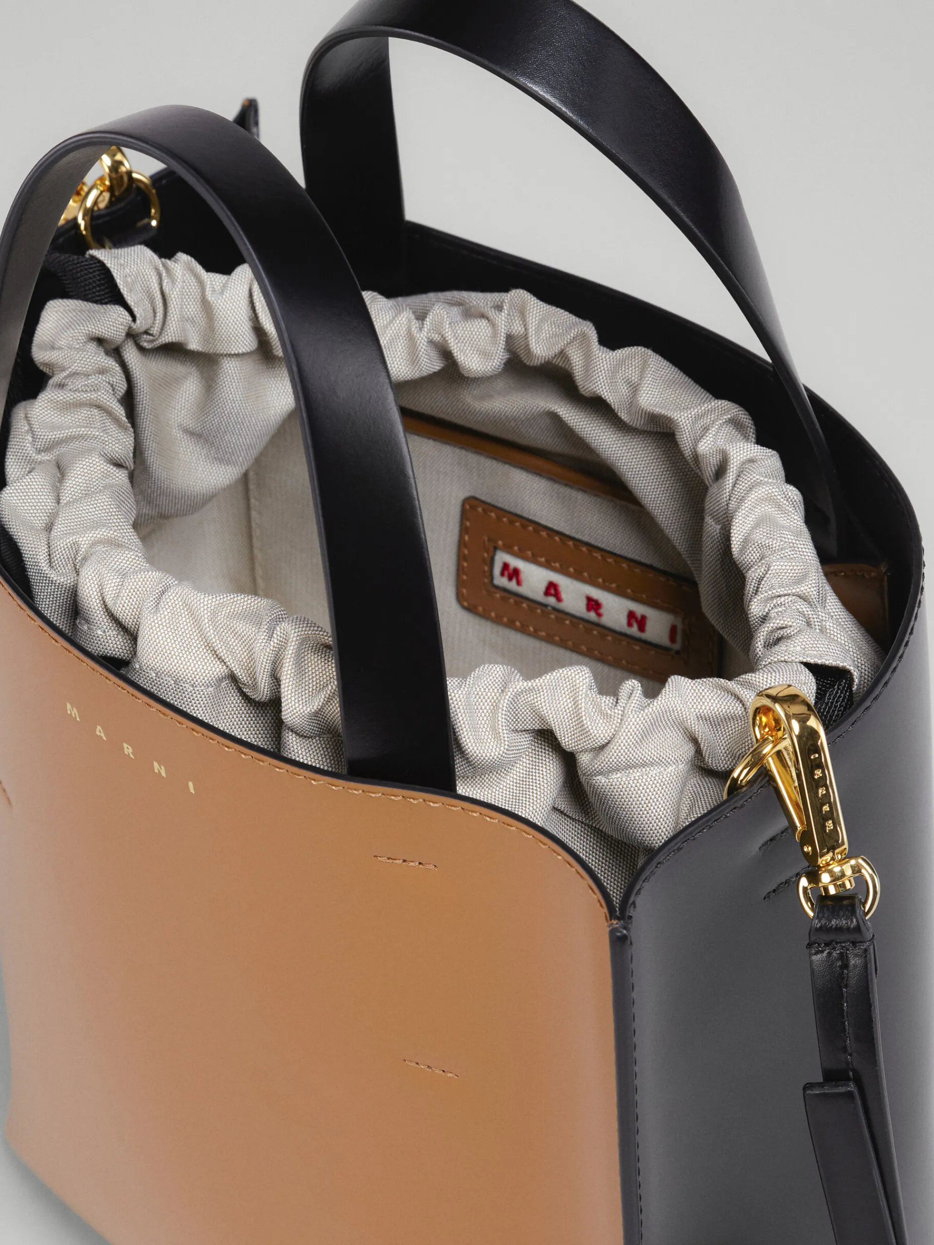 Tote Bags>Marni MUSEO Small Bag In Brown And Black Leather POMPEII/BLACK