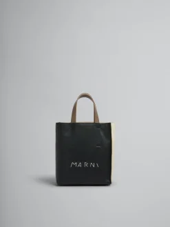 Tote Bags>Marni Museo Soft Mini Bag In Black Cream And Brown Leather With Mending BLACK/SHELL/AGATE GREY