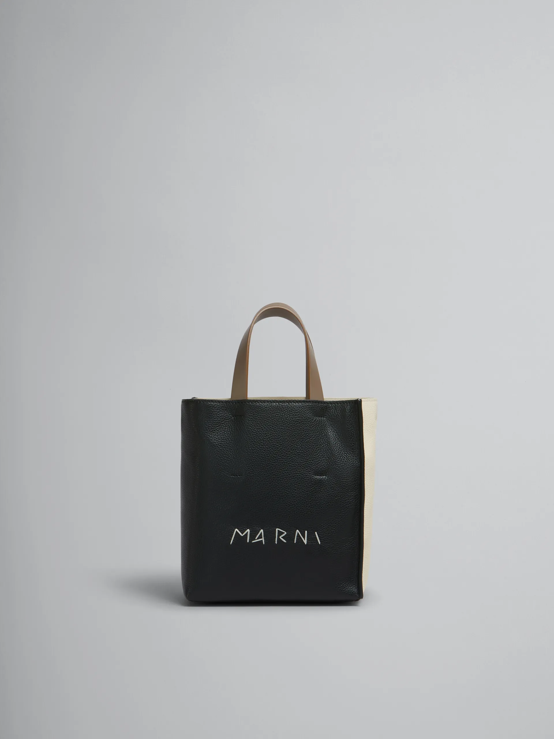 Tote Bags>Marni Museo Soft Mini Bag In Black Cream And Brown Leather With Mending BLACK/SHELL/AGATE GREY