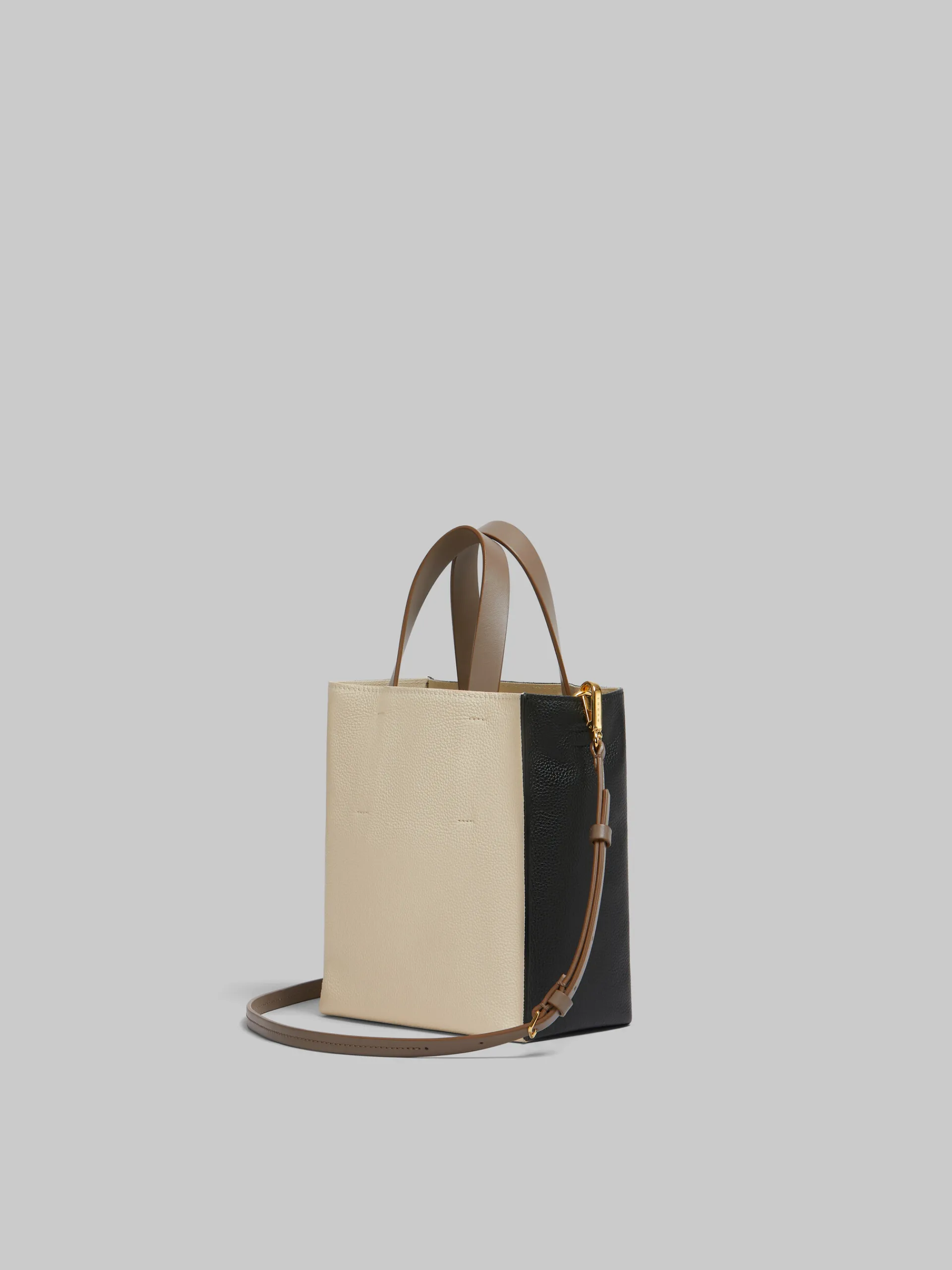 Tote Bags>Marni Museo Soft Mini Bag In Black Cream And Brown Leather With Mending BLACK/SHELL/AGATE GREY