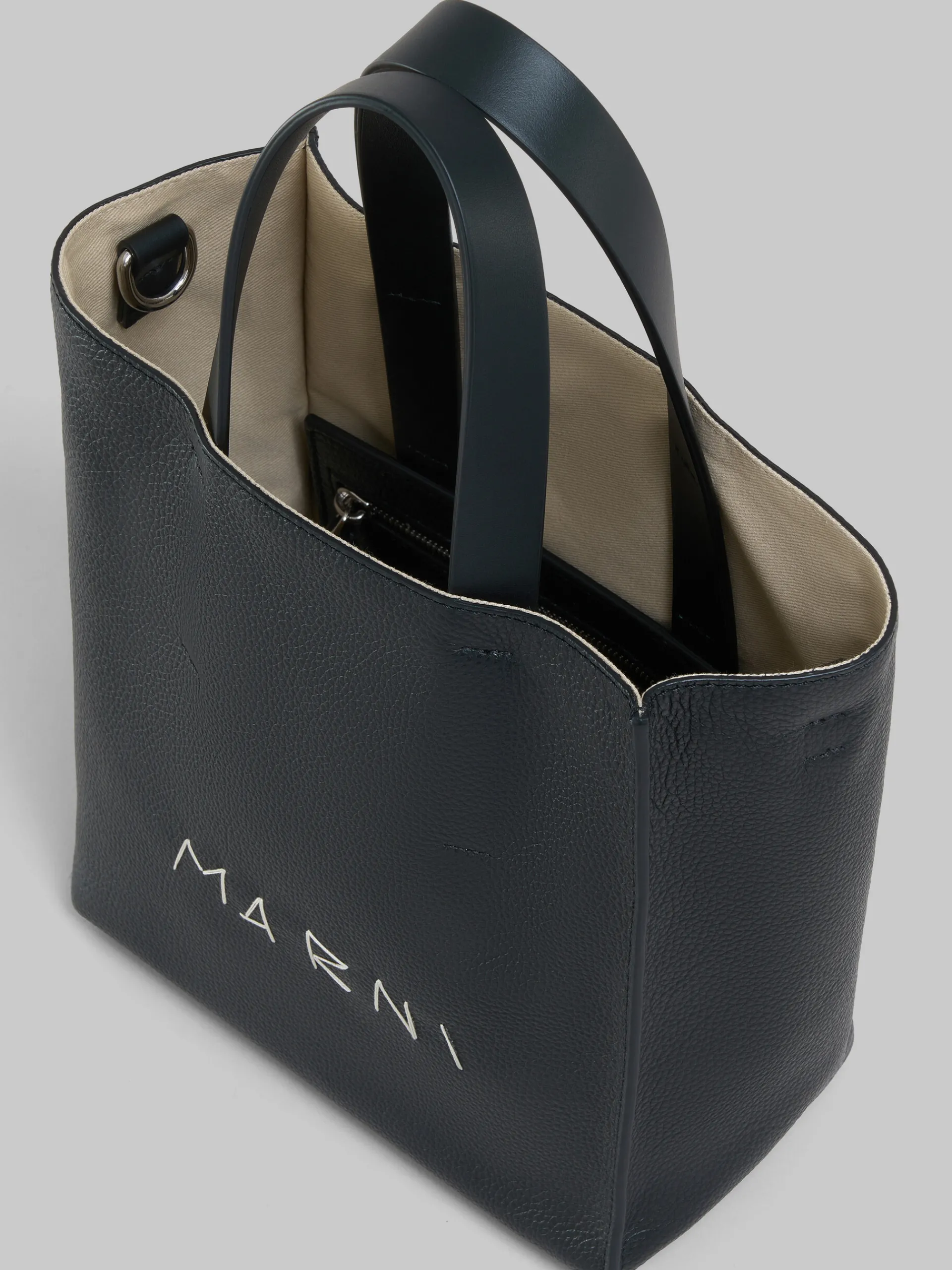 Tote Bags>Marni Museo Soft Mini Bag In Leather With Mending BLACK