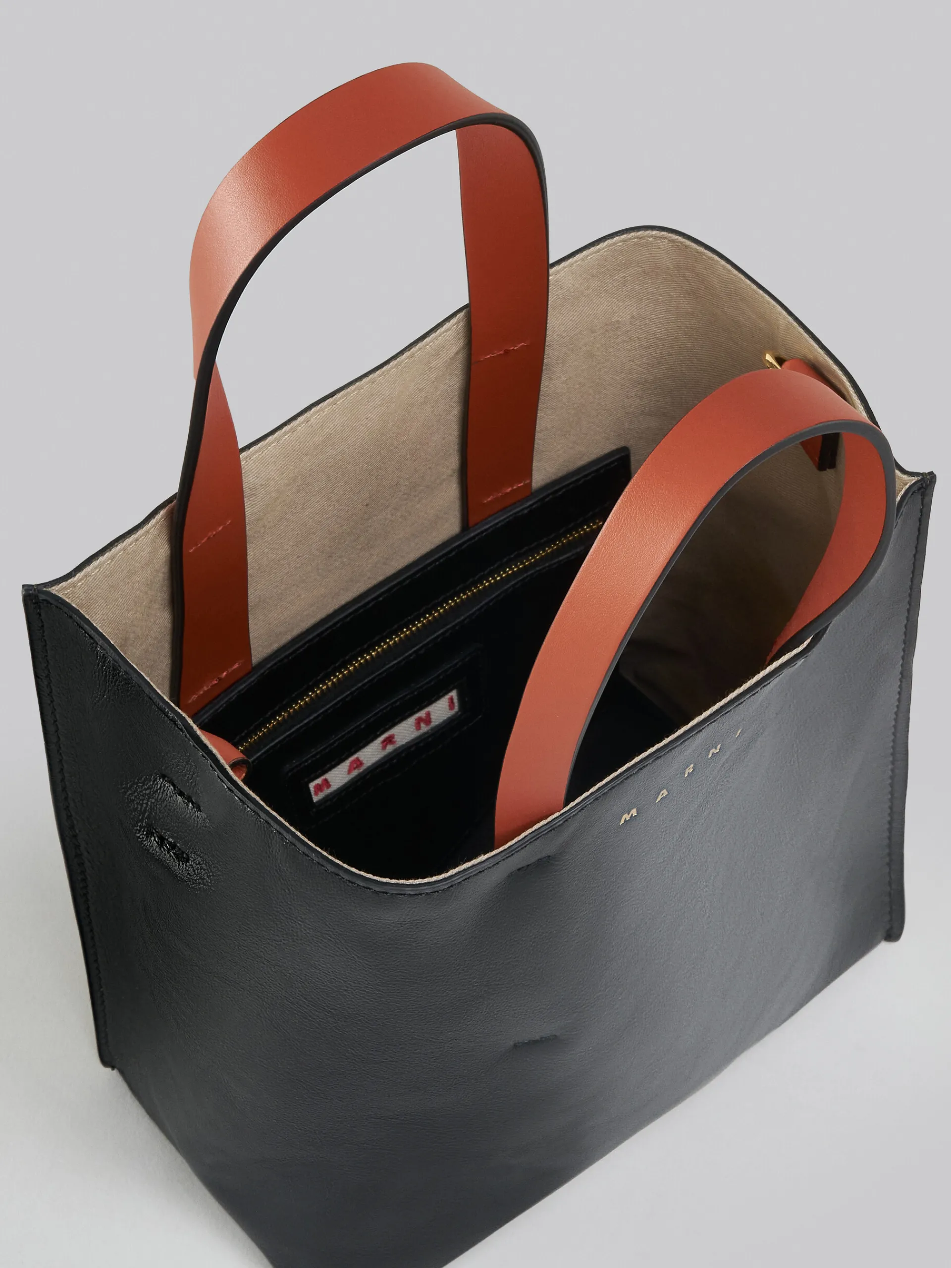 Tote Bags>Marni MUSEO SOFT Mini Bag In Black And Green Leather BLACK/MOSSTONE/TILE