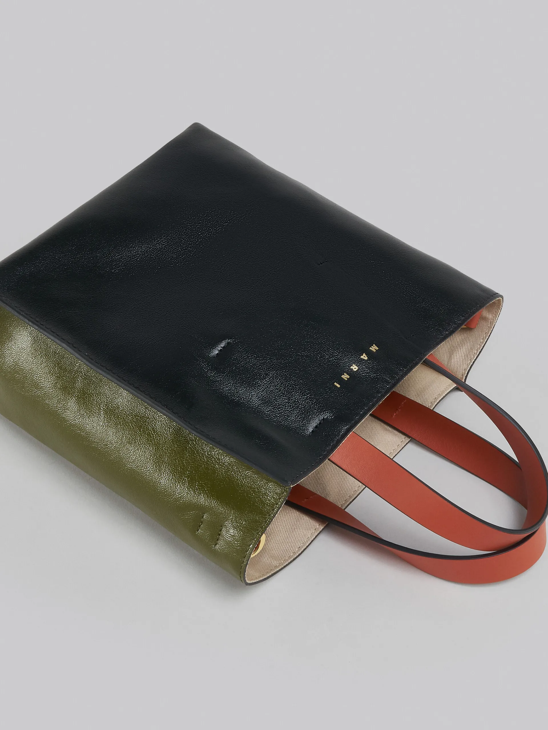 Tote Bags>Marni MUSEO SOFT Mini Bag In Black And Green Leather BLACK/MOSSTONE/TILE