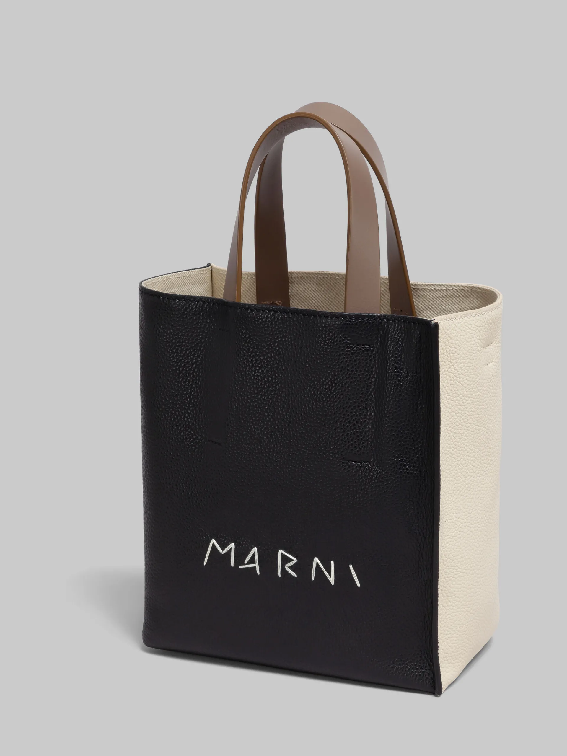 Tote Bags>Marni Museo Soft Mini Bag In Black Cream And Brown Leather With Mending BLACK/SHELL/AGATE GREY