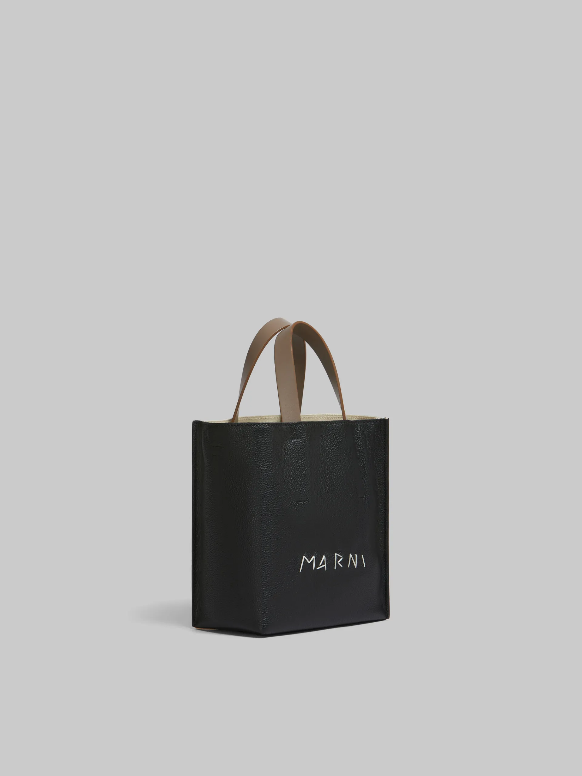 Tote Bags>Marni Museo Soft Mini Bag In Black Cream And Brown Leather With Mending BLACK/SHELL/AGATE GREY