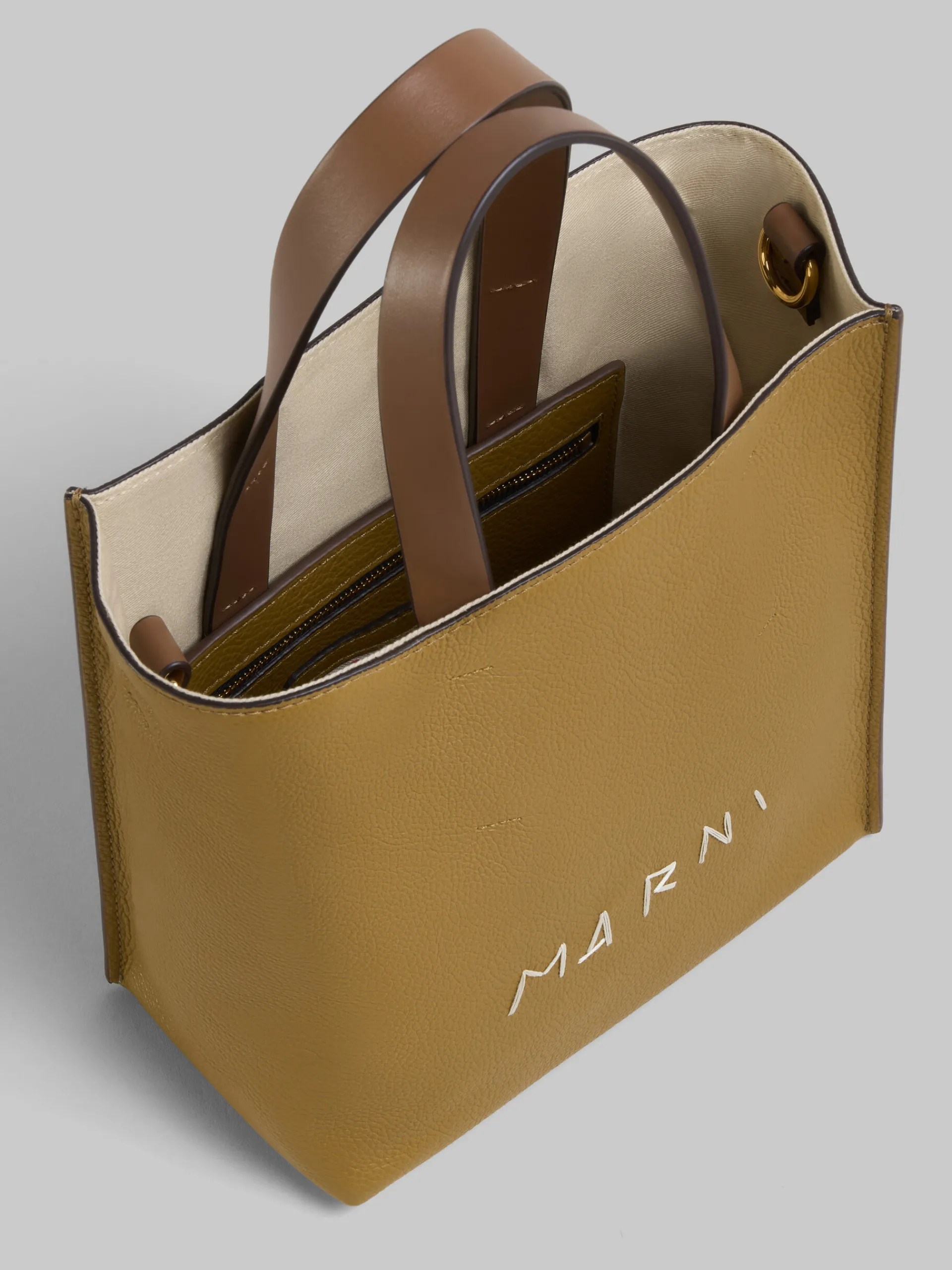 Tote Bags>Marni Museo Soft Mini Bag In Brown Colour-block Leather With Mending ANTIQUE ROSE/PALE PEACH
