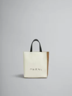 Tote Bags>Marni Museo Soft Mini Bag In Ivory And Brown Leather With Mending IVORY/CRETA/BLACK