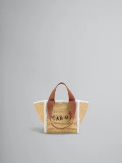 Tote Bags>Marni Natural Macramé Sillo Small Shopper NATURAL/WHITE/RUST
