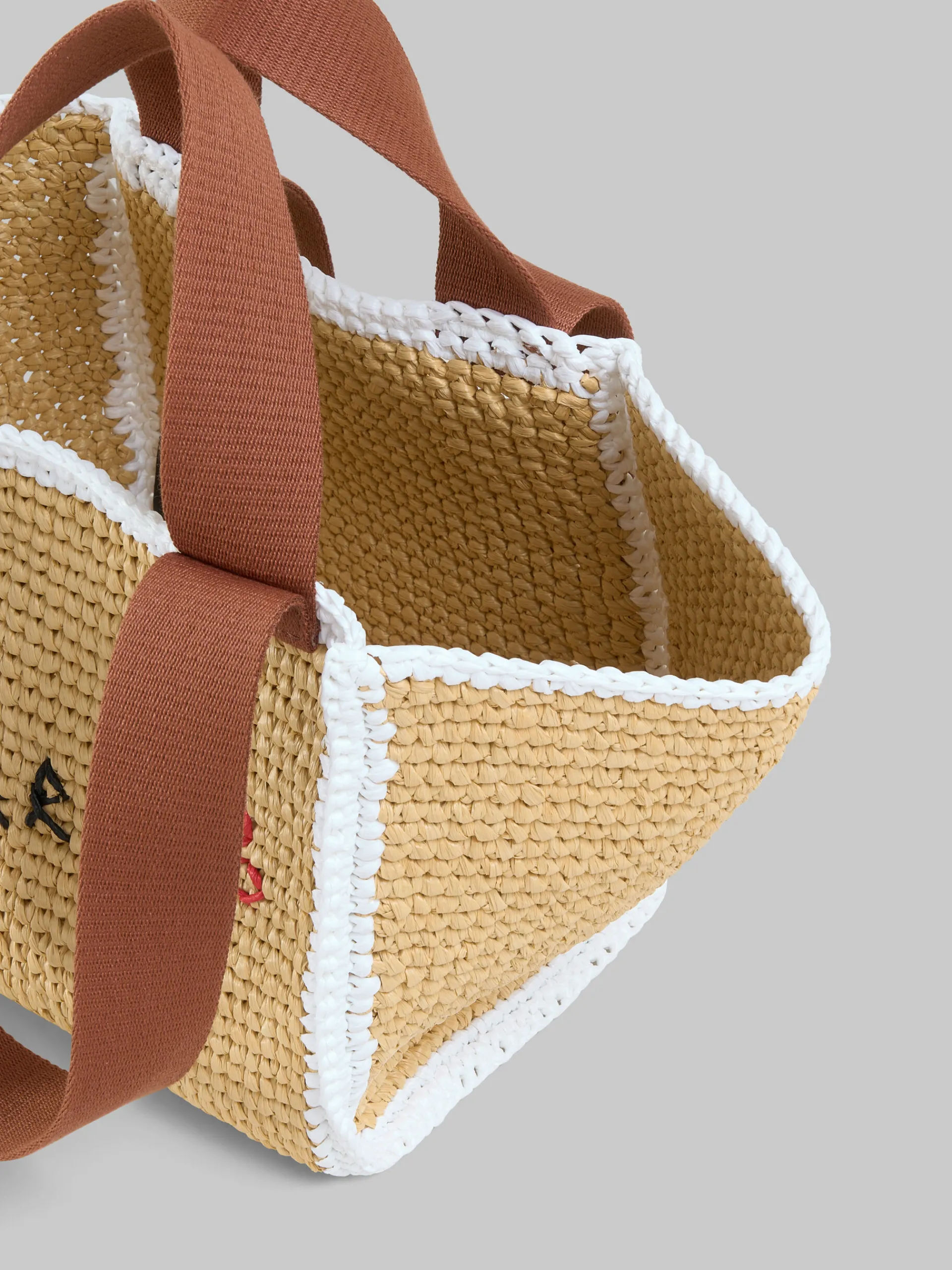 Tote Bags>Marni Natural Macramé Sillo Small Shopper NATURAL/WHITE/RUST