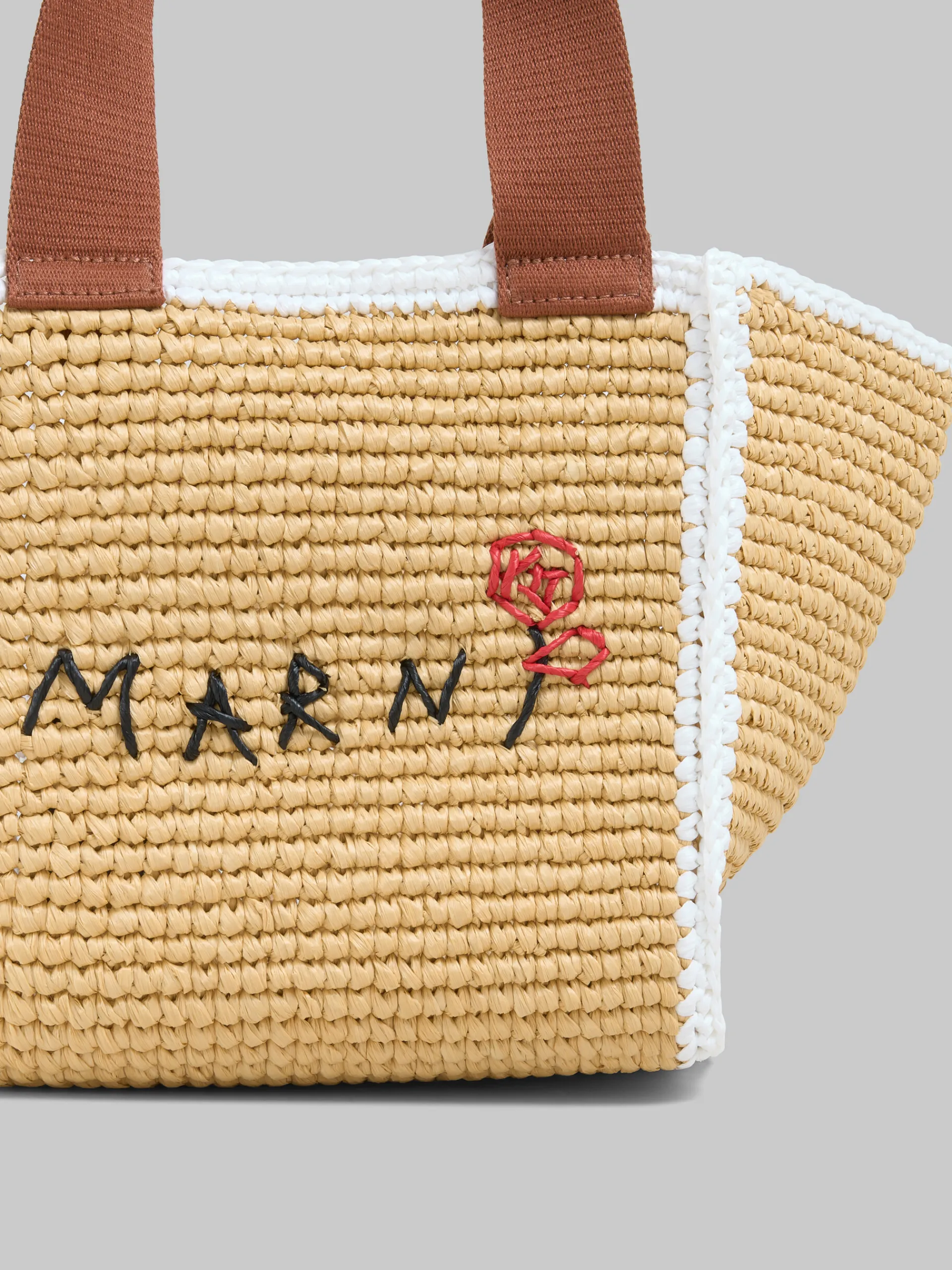 Tote Bags>Marni Natural Macramé Sillo Small Shopper NATURAL/WHITE/RUST