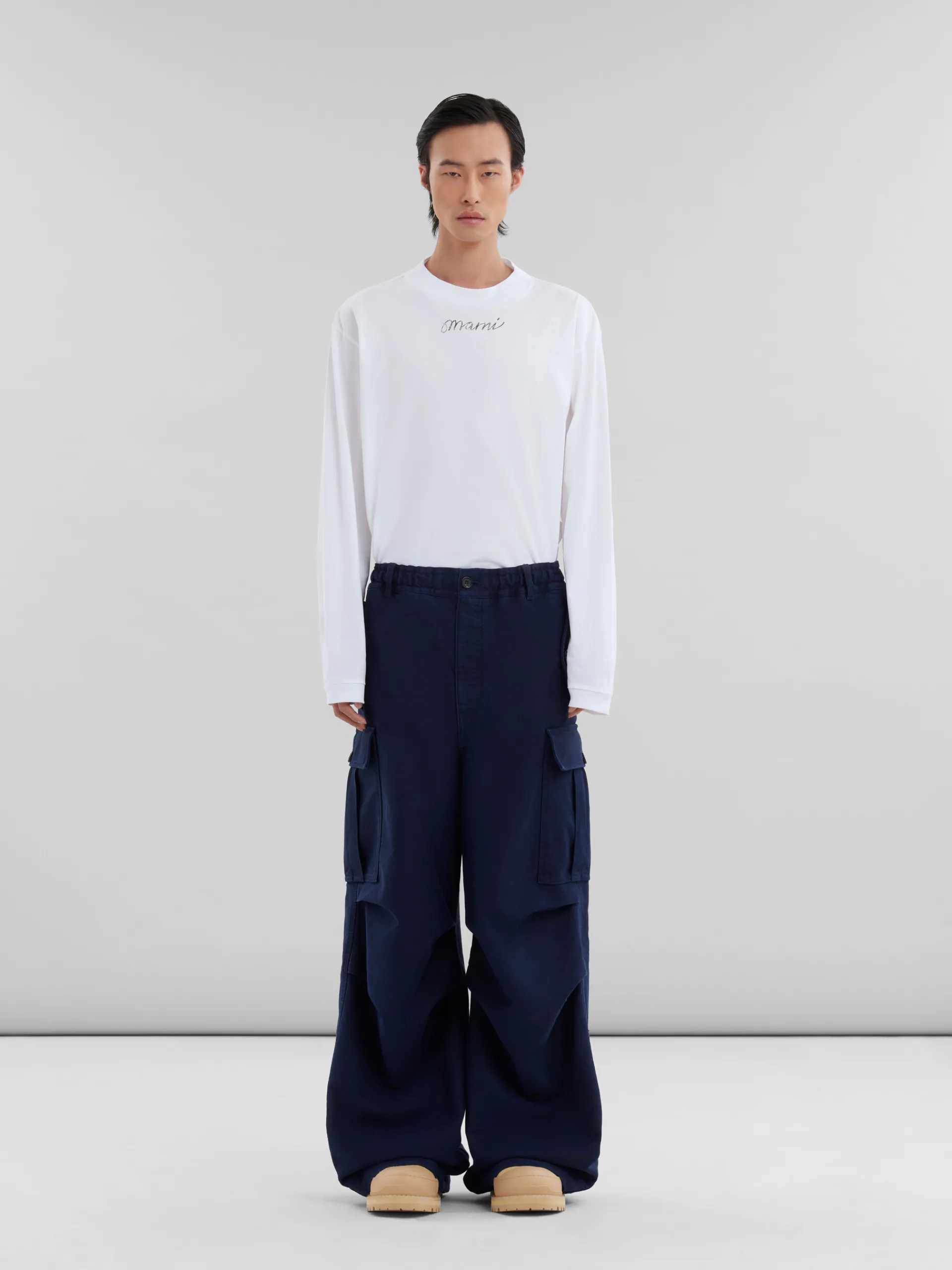 Pants>Marni Navy Organic Moleskin Cargo Pants LIGHTNAVY
