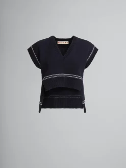 Knitwear>Marni Navy Virgin Wool Vest With Intarsia LIGHTNAVY