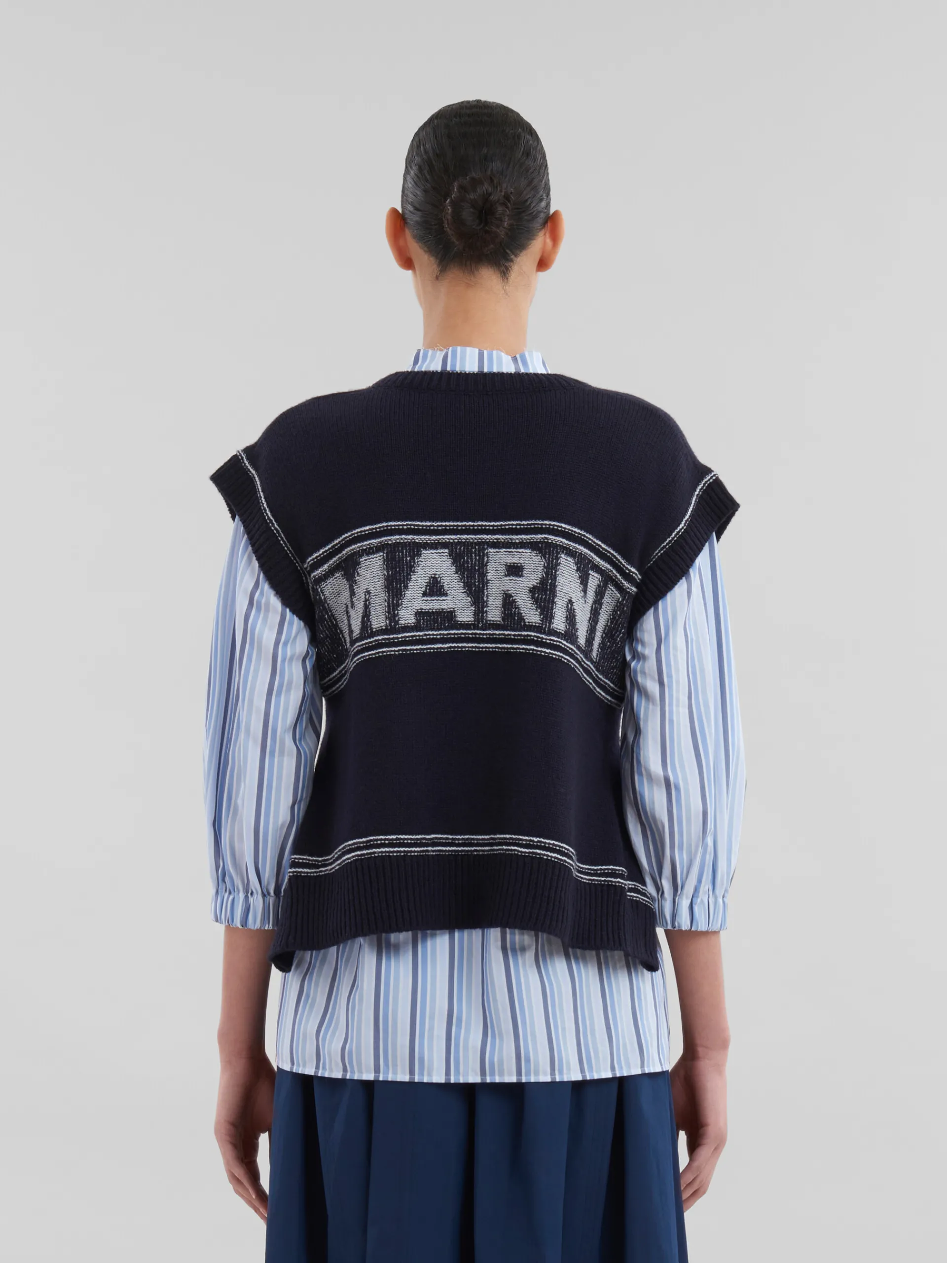 Knitwear>Marni Navy Virgin Wool Vest With Intarsia LIGHTNAVY
