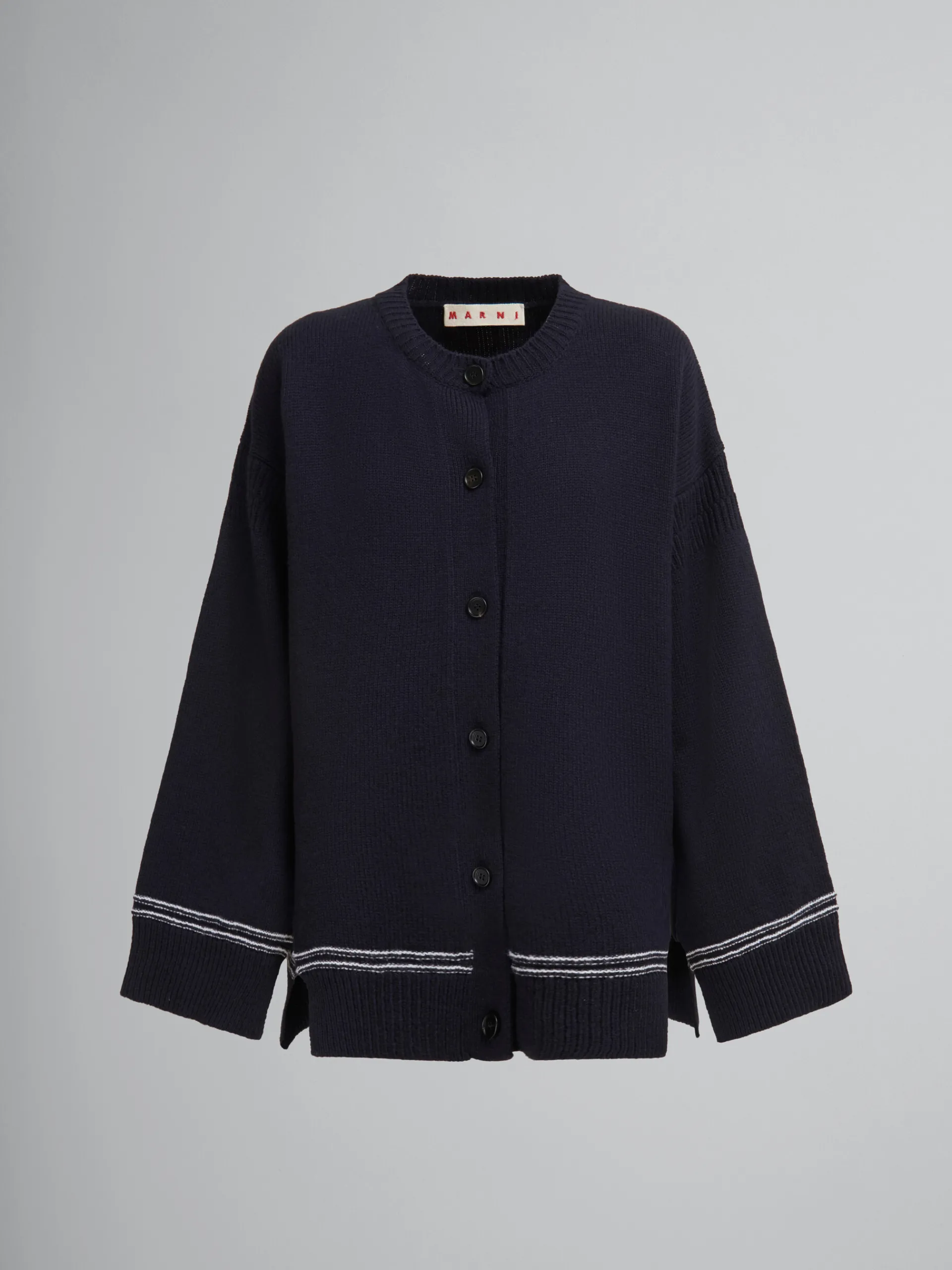 Knitwear>Marni Navy Wool Cardigan With Maxi Logo LIGHTNAVY