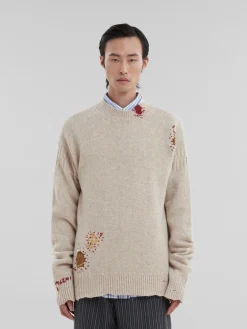 Knitwear>Marni Oat Shetland Wool Jumper With Mending Embroidery BEIGE