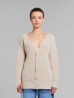 Knitwear>Marni Oat Wool Cardigan With Mending NATURAL