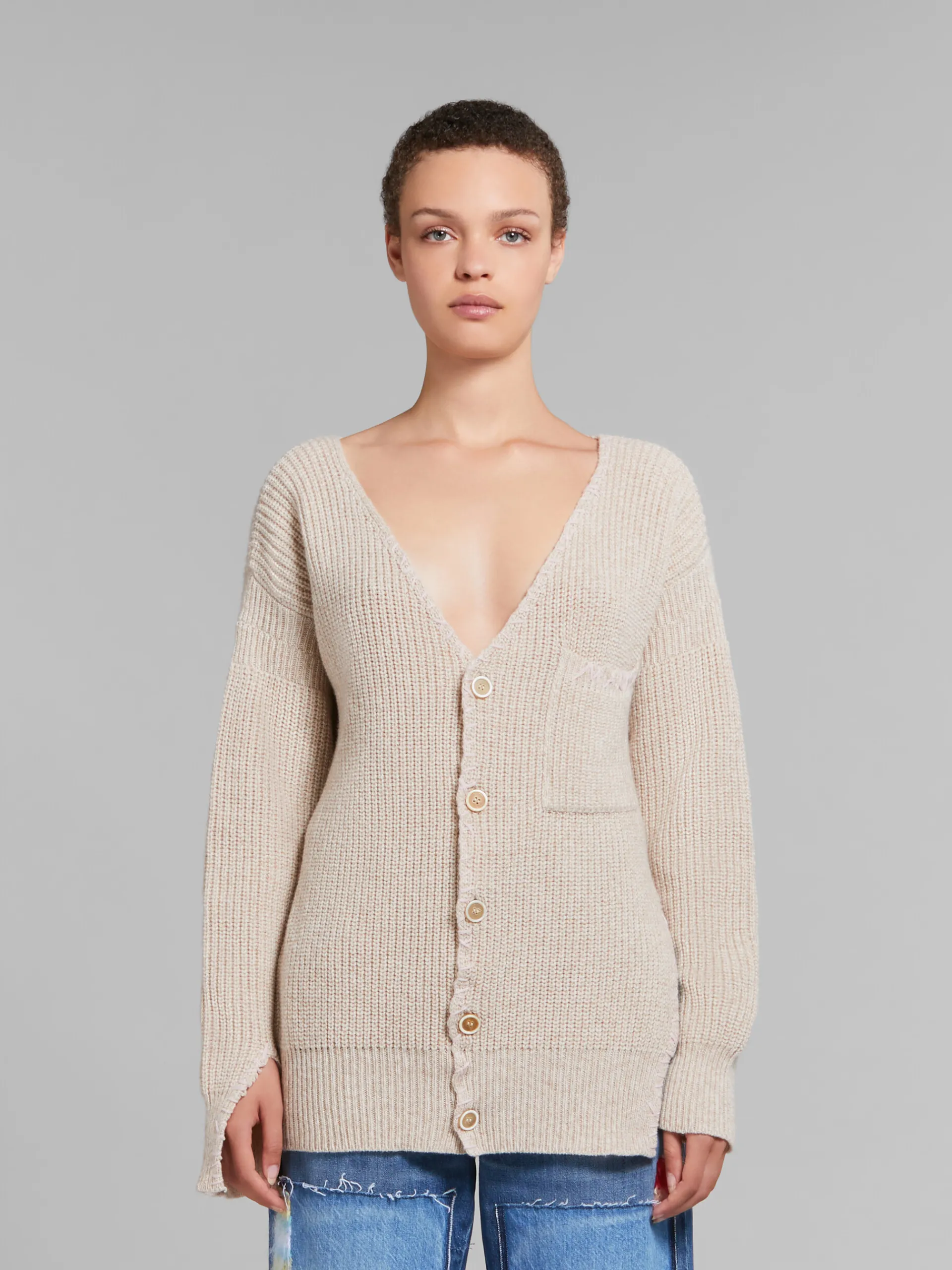 Knitwear>Marni Oat Wool Cardigan With Mending NATURAL