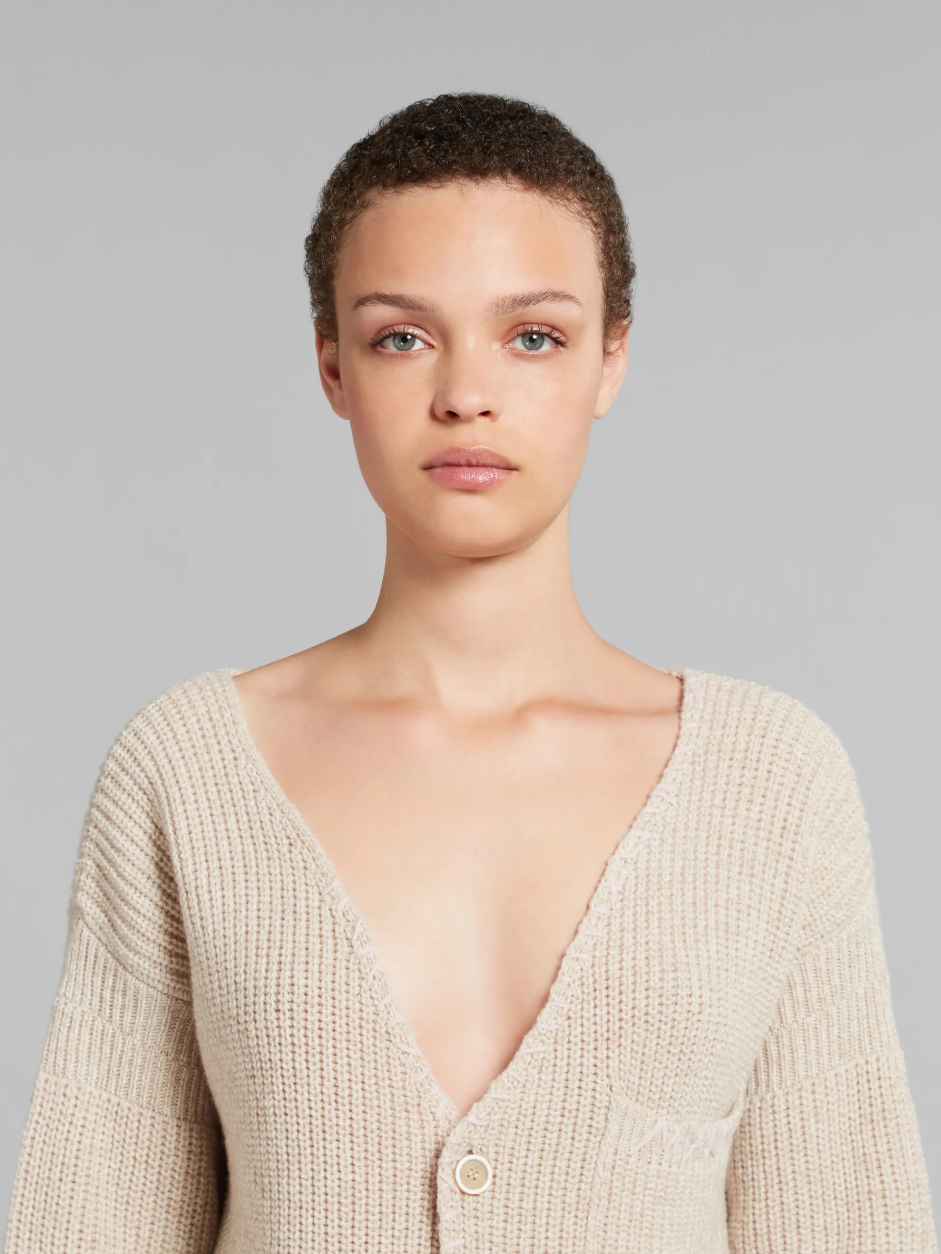 Knitwear>Marni Oat Wool Cardigan With Mending NATURAL