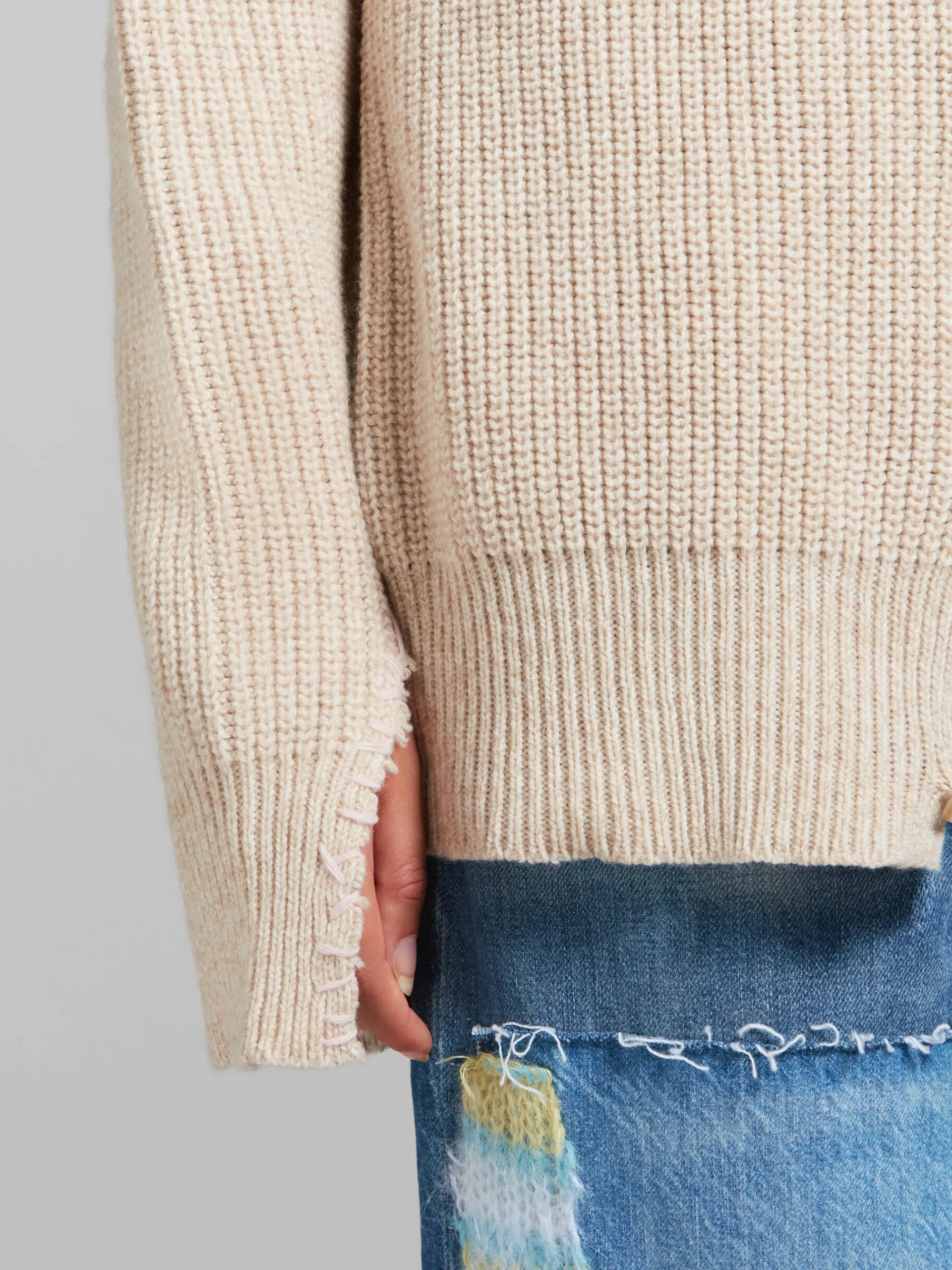 Knitwear>Marni Oat Wool Cardigan With Mending NATURAL