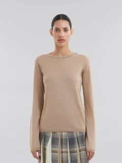 Knitwear>Marni Oat Wool-silk Crew-neck Jumper With Mending BEIGE