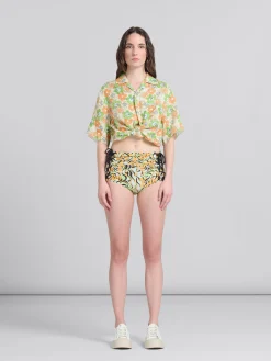 Pants>Marni Orange And Green Printed Organic Poplin Hot Pants LIGHTORANGE