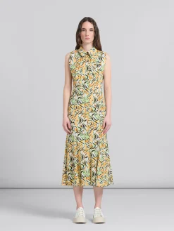 Dresses>Marni Orange And Green Printed Organic Poplin Mermaid Dress LIGHTORANGE