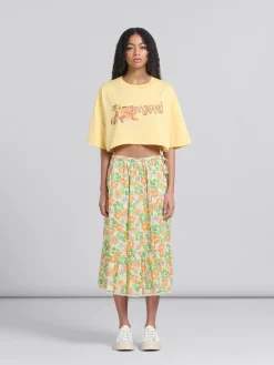 Matching Sets | Skirts>Marni Orange And Green Printed Linen Skirt With Flounce BONE