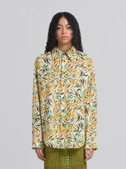 Matching Sets | Tops & T-Shirts>Marni Orange And Green Printed Organic Poplin Shirt LIGHTORANGE