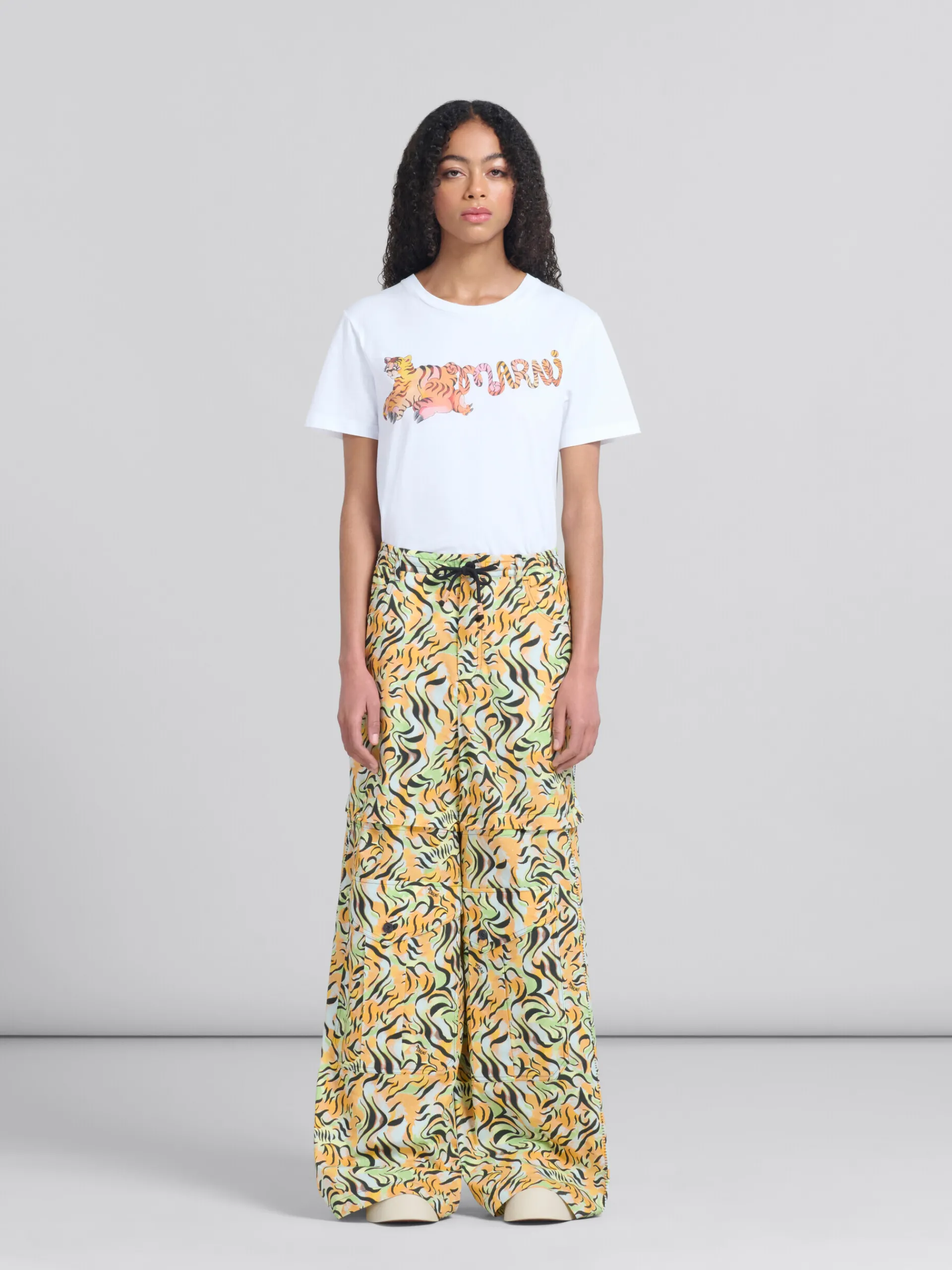 Matching Sets | Pants>Marni Orange And Green Printed Organic Poplin Hybrid Cargo Pants LIGHTORANGE