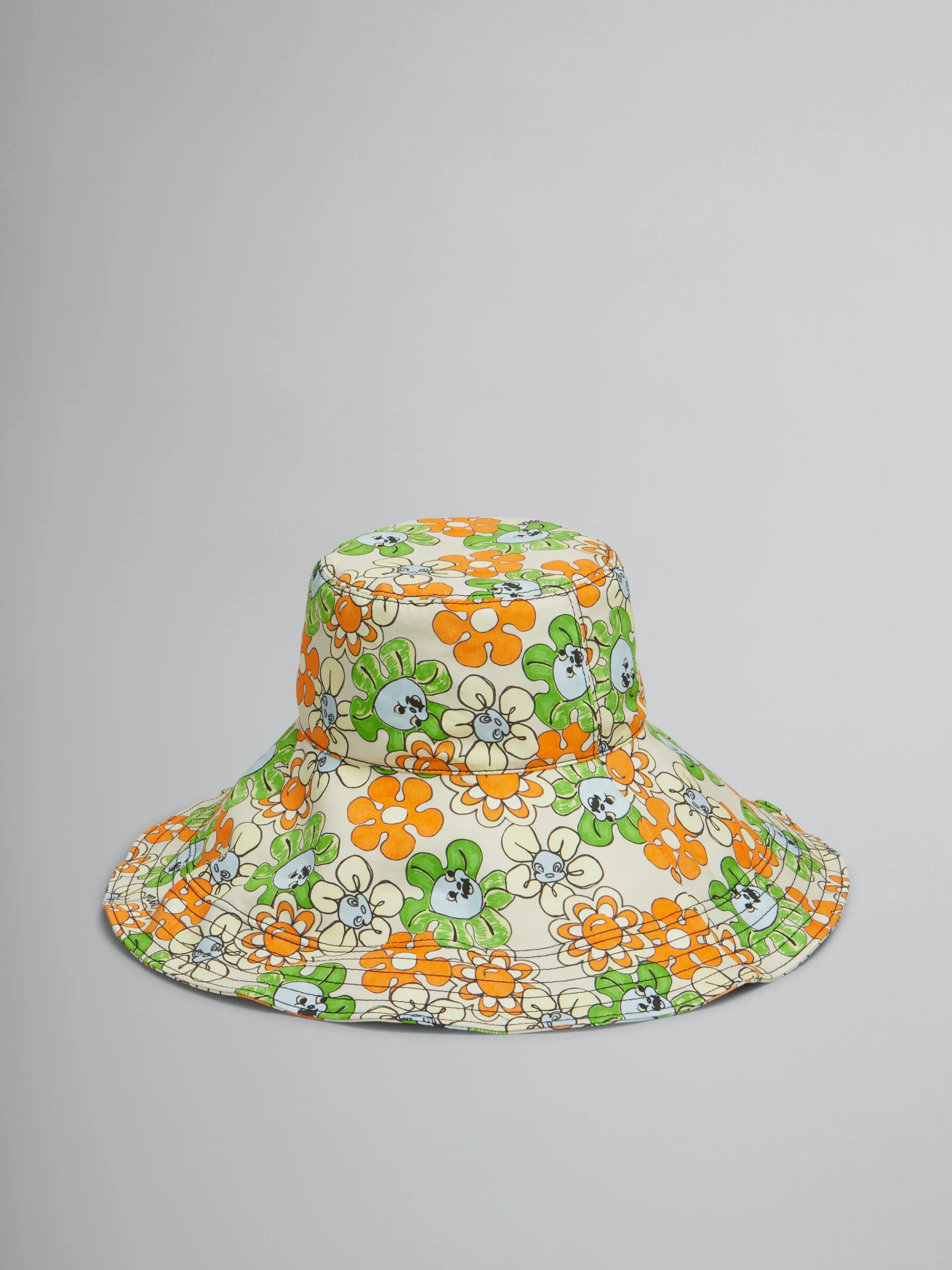 Hats>Marni Orange And Green Printed Organic Gabardine Hat BONE