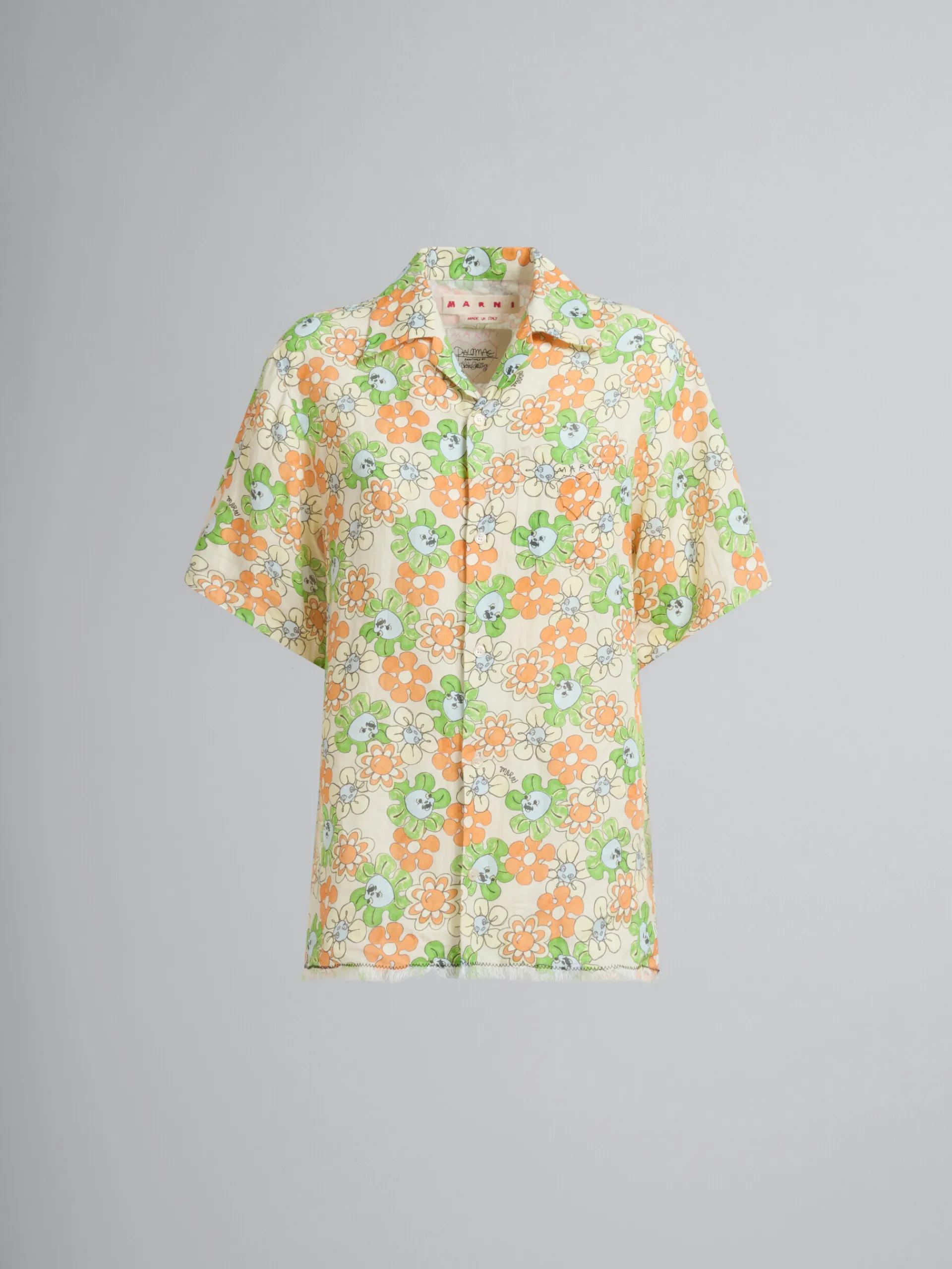 Matching Sets | Tops & T-Shirts>Marni Orange And Green Printed Linen Shirt BONE