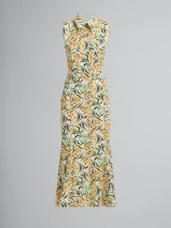 Dresses>Marni Orange And Green Printed Organic Poplin Mermaid Dress LIGHTORANGE