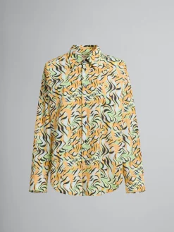 Matching Sets | Tops & T-Shirts>Marni Orange And Green Printed Organic Poplin Shirt LIGHTORANGE