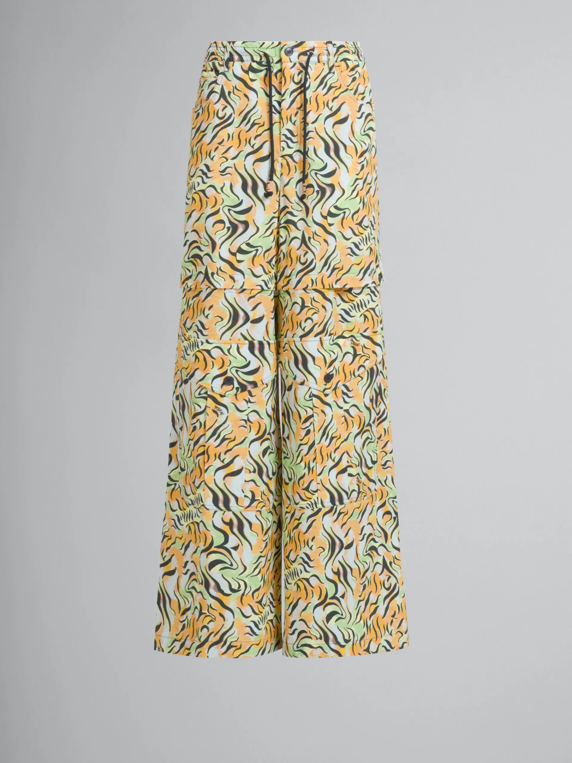 Matching Sets | Pants>Marni Orange And Green Printed Organic Poplin Hybrid Cargo Pants LIGHTORANGE