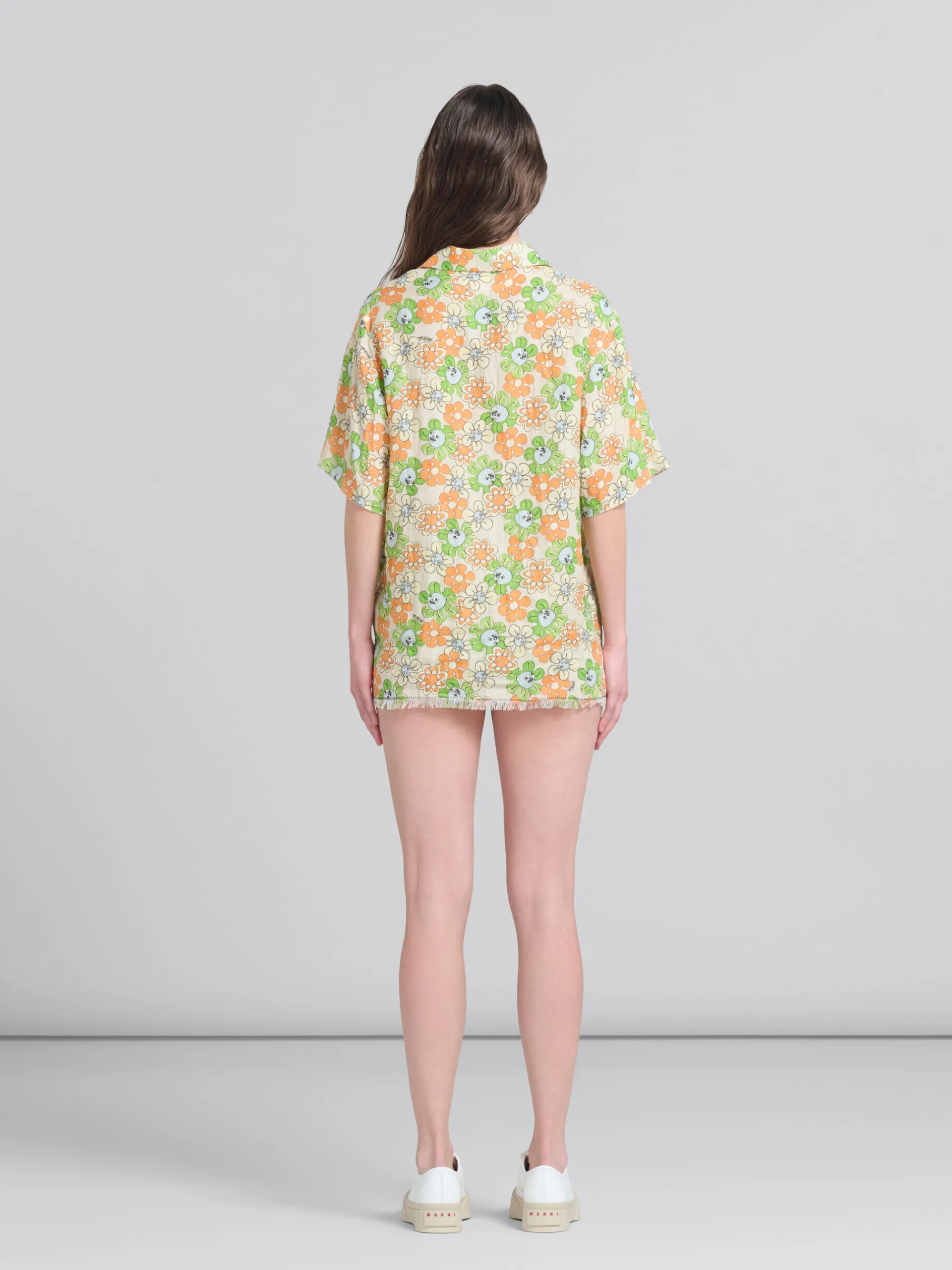 Matching Sets | Tops & T-Shirts>Marni Orange And Green Printed Linen Shirt BONE