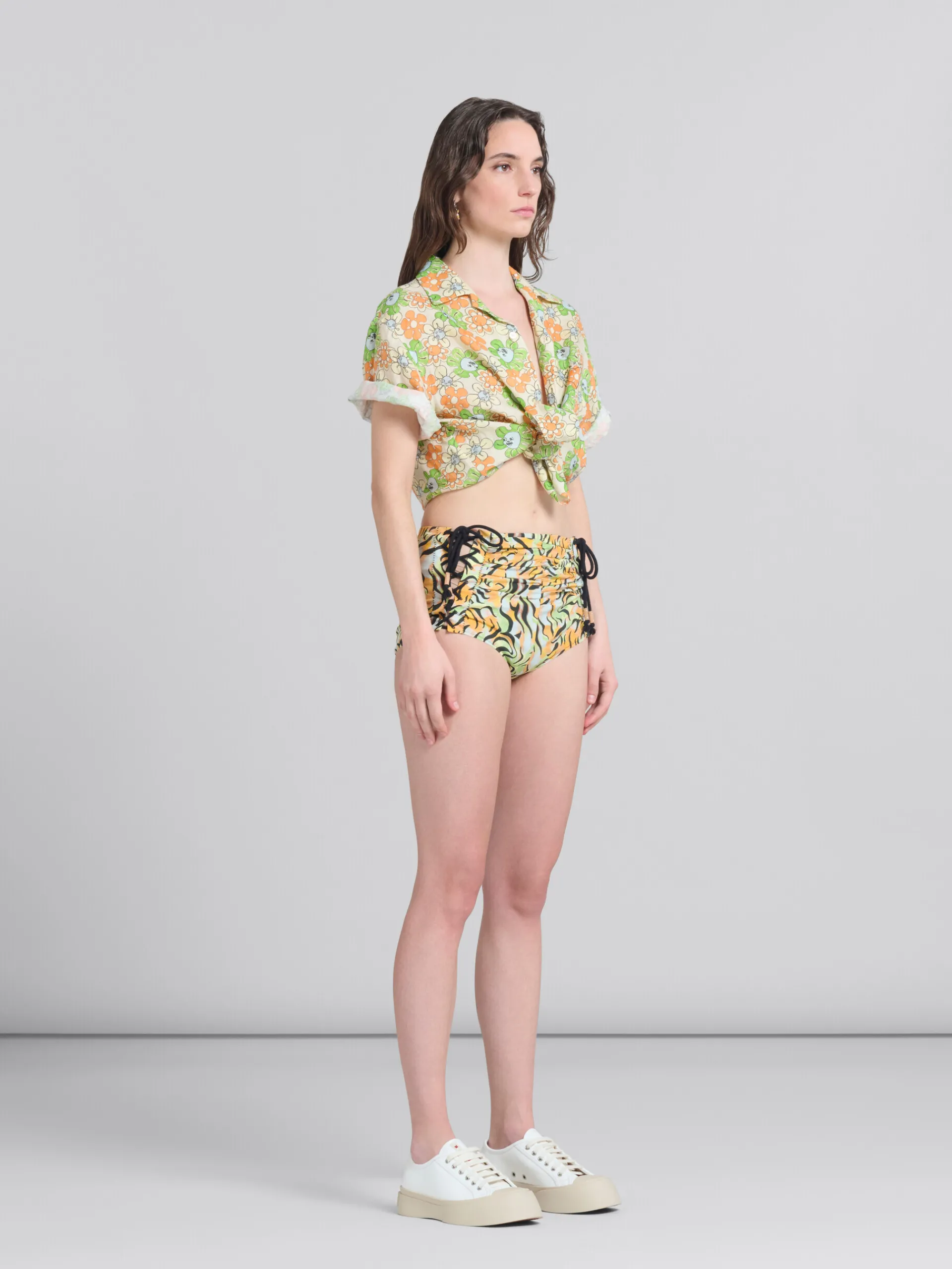 Matching Sets | Tops & T-Shirts>Marni Orange And Green Printed Linen Shirt BONE