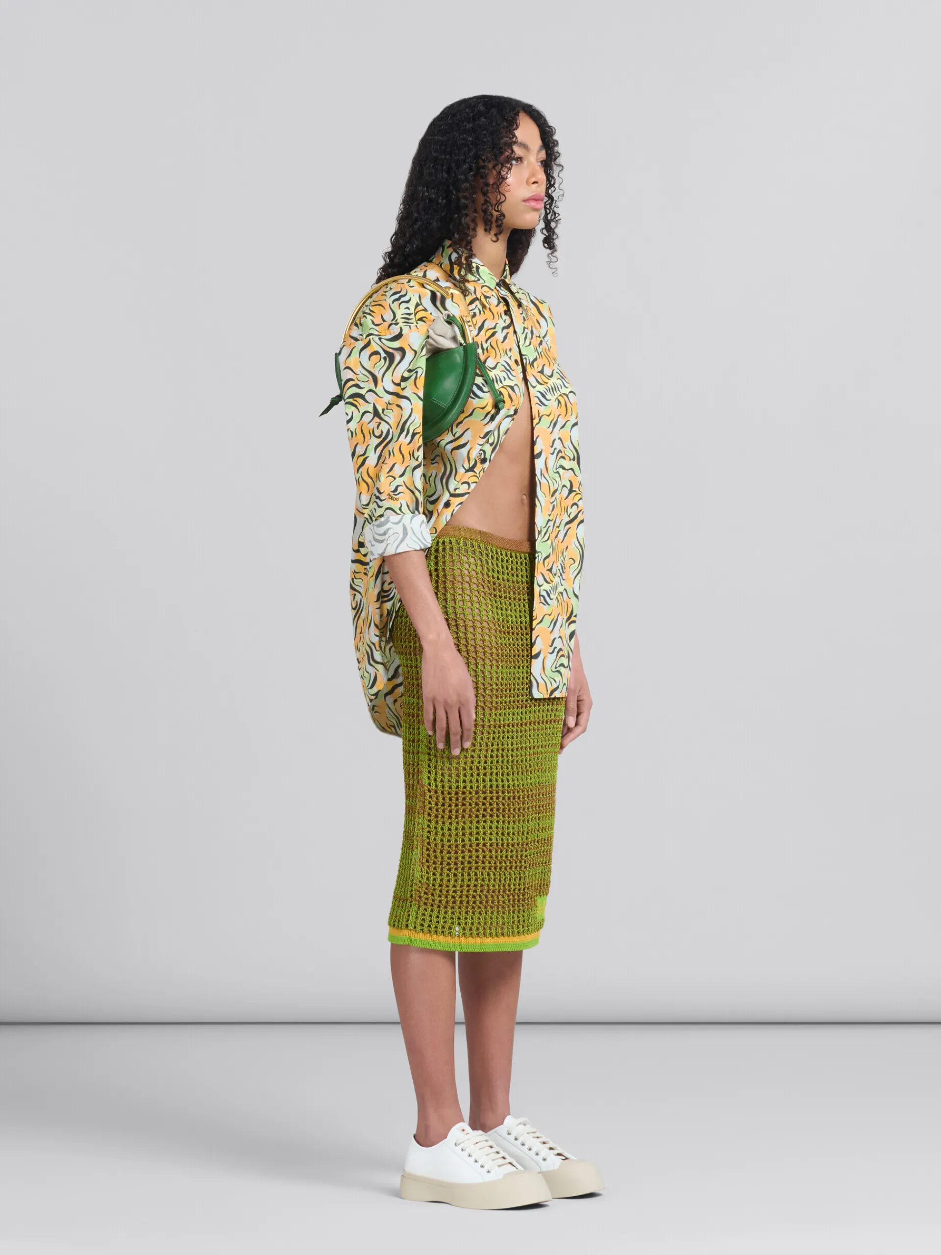 Matching Sets | Tops & T-Shirts>Marni Orange And Green Printed Organic Poplin Shirt LIGHTORANGE