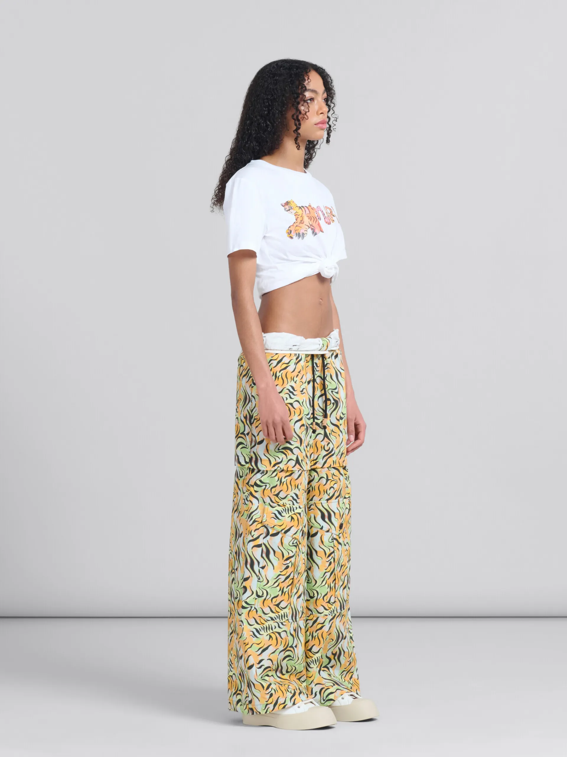 Matching Sets | Pants>Marni Orange And Green Printed Organic Poplin Hybrid Cargo Pants LIGHTORANGE