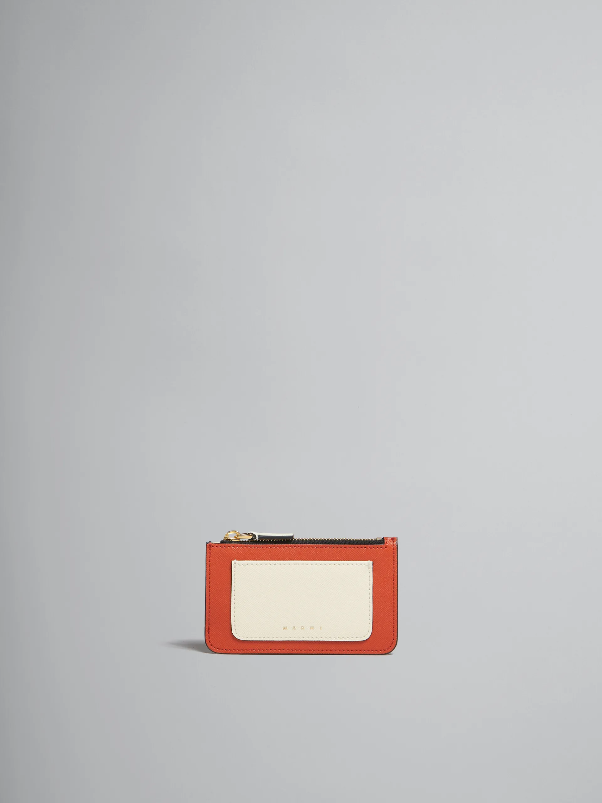 Wallets & Small Leather Goods>Marni Orange Cream And Deep Blue Saffiano Leather Card Case BRICK/TALC/NIGHT BLUE