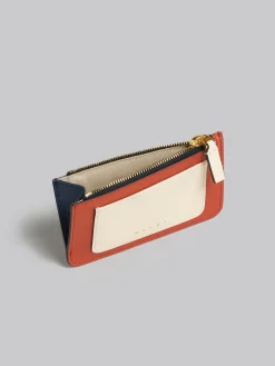 Wallets & Small Leather Goods>Marni Orange Cream And Deep Blue Saffiano Leather Card Case BRICK/TALC/NIGHT BLUE