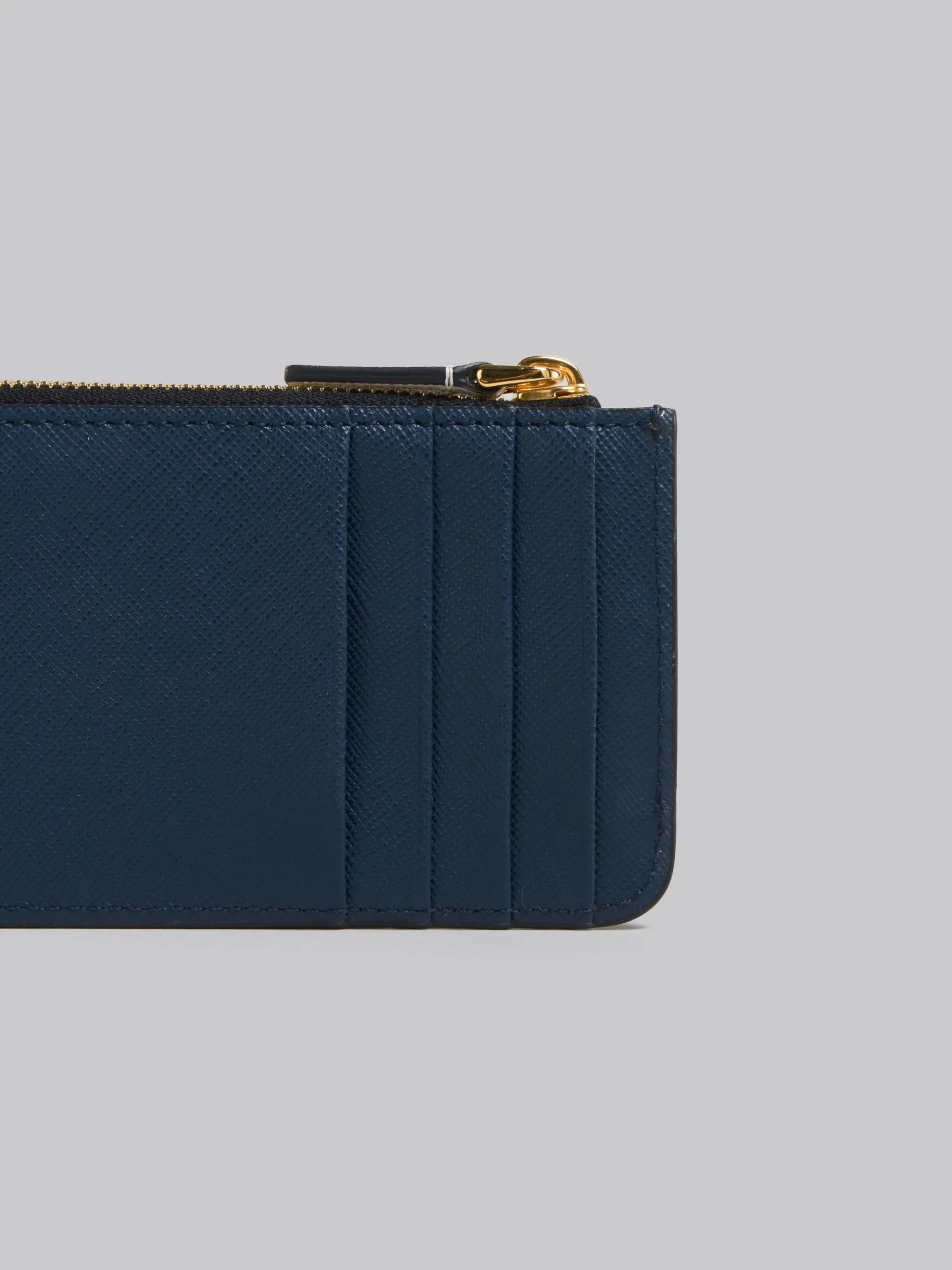 Wallets & Small Leather Goods>Marni Orange Cream And Deep Blue Saffiano Leather Card Case BRICK/TALC/NIGHT BLUE