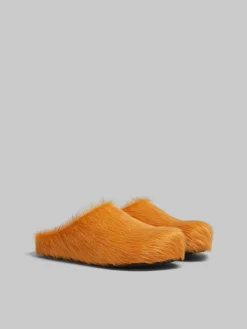 Flats | Fussbett>Marni Orange Long-hair Calfskin Fussbett Sabot PUMPKIN