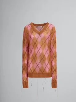 Knitwear>Marni Orange Mohair Argyle Jumper With Floating Threads CAMELLIA