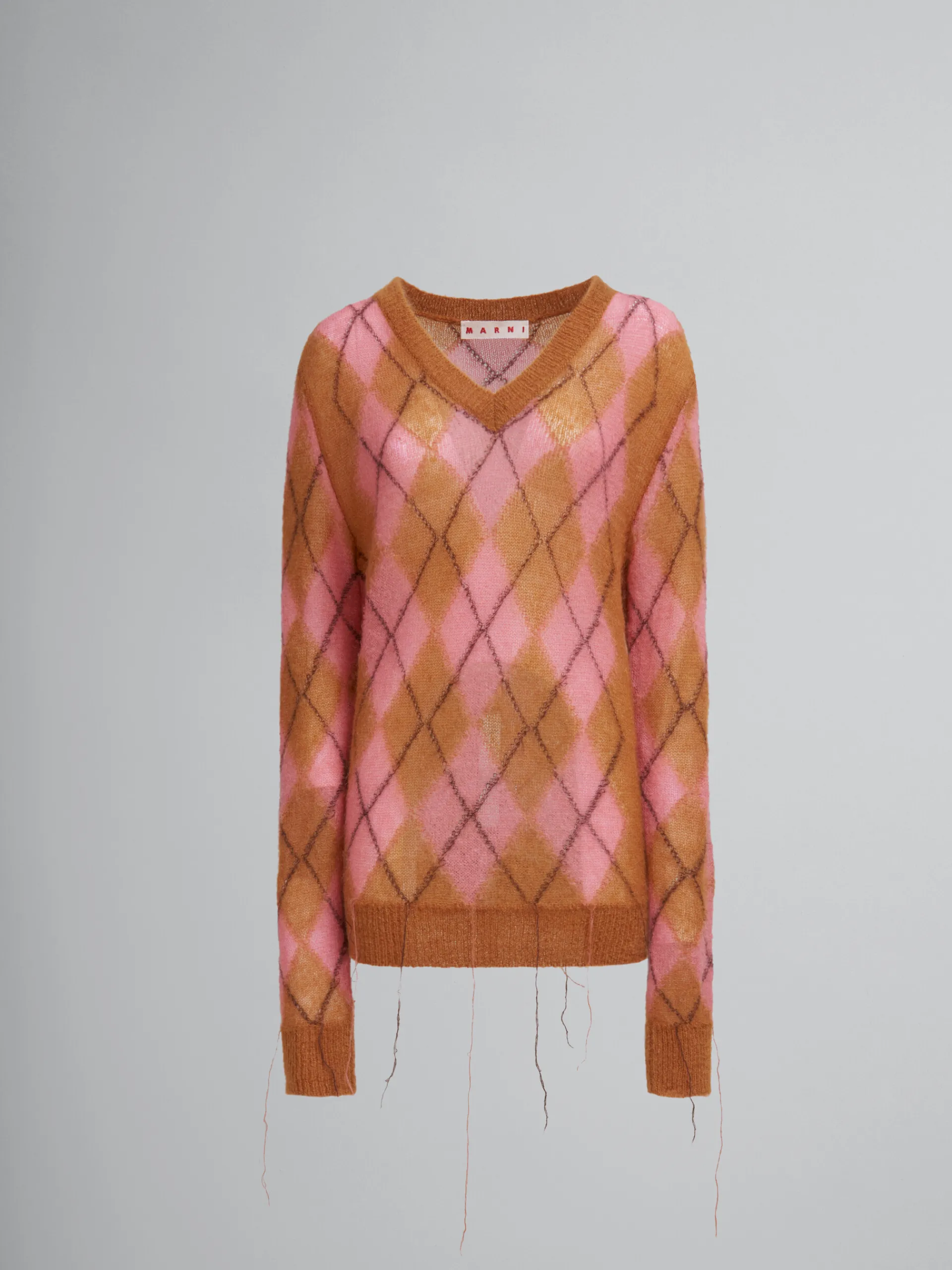 Knitwear>Marni Orange Mohair Argyle Jumper With Floating Threads CAMELLIA