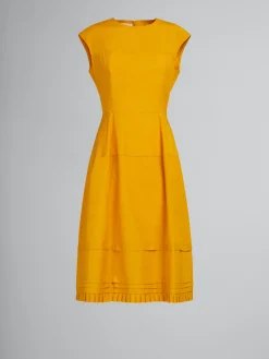 Dresses>Marni Orange Organic Poplin Midi Dress With Mini Pleats LIGHTORANGE