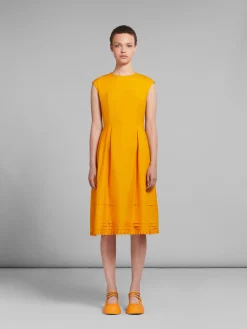 Dresses>Marni Orange Organic Poplin Midi Dress With Mini Pleats LIGHTORANGE