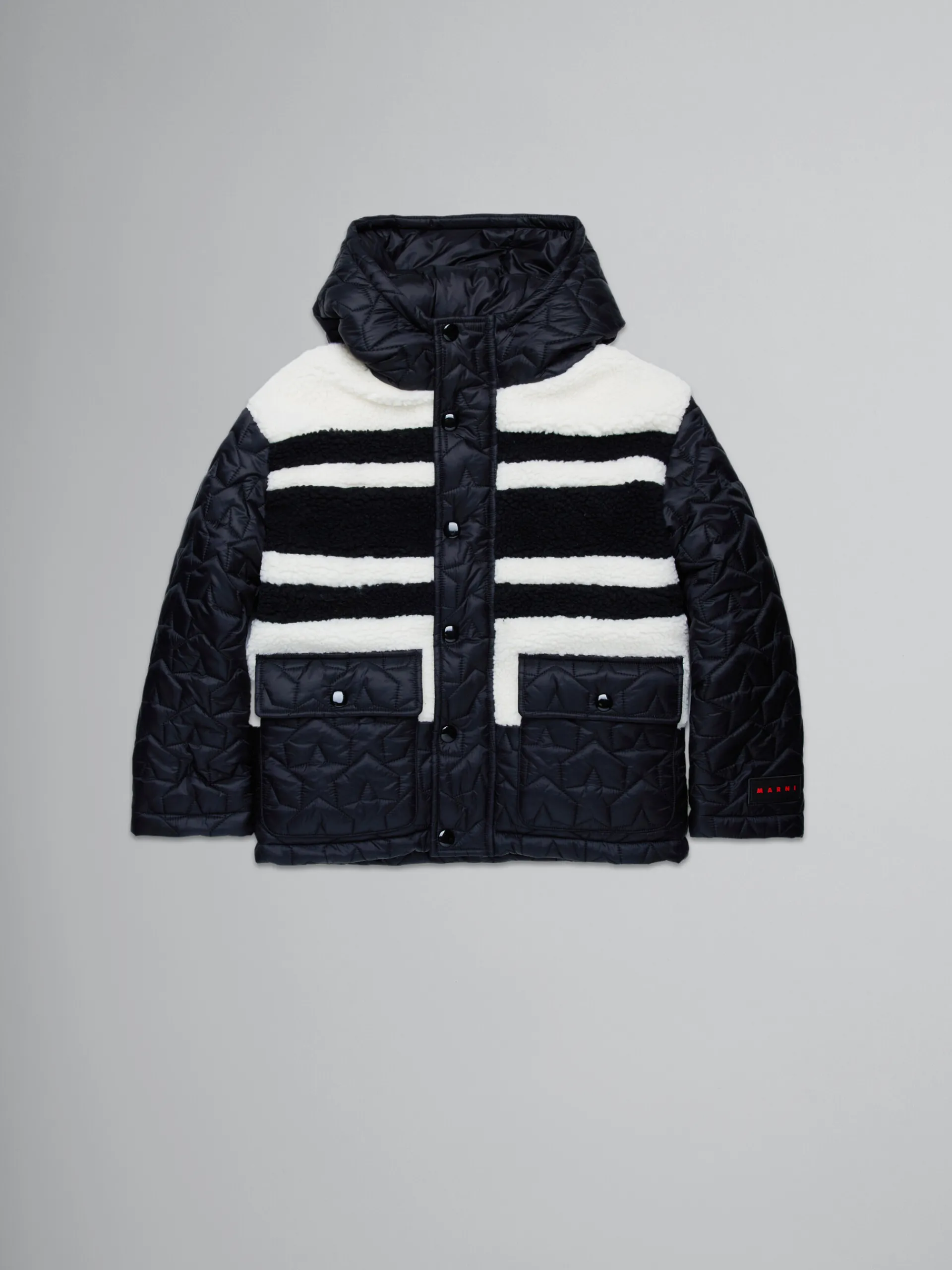 Kids>Marni Padded Jacket With Stars And Teddy Inserts BLACK